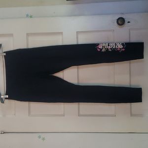 PINK, Medium, Black Active Leggings with Floral Detail